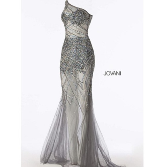 Jovani Evening Gown Womens 2 Gray One Shoulder Sequin Tulle Prom Dress -  threedaughtersproperties.com